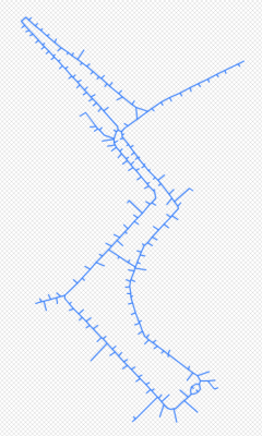 Image 7: pgAdmin visualization of noded layer, where the line segment are all connected to each other at matching intersecting coordinates.