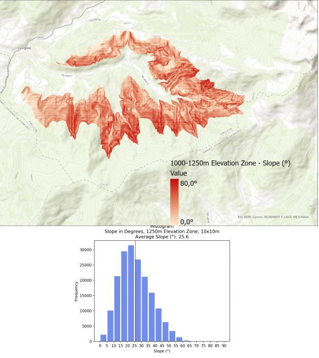 Image 7: Slope Visualization and Histogram for 1000-1250m Elevation Zone.