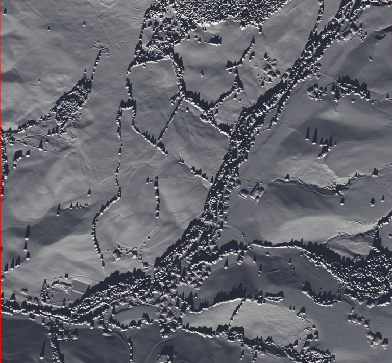 Image 5: Hillshade visualization for the sun's azimuth and angle on the 21st of December (winter solistice).