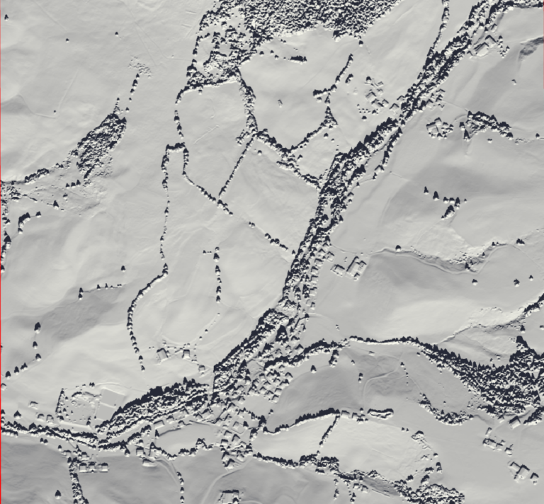 Image 4: Hillshade visualization for the sun's azimuth and angle on the 23st of September (fall equinox).