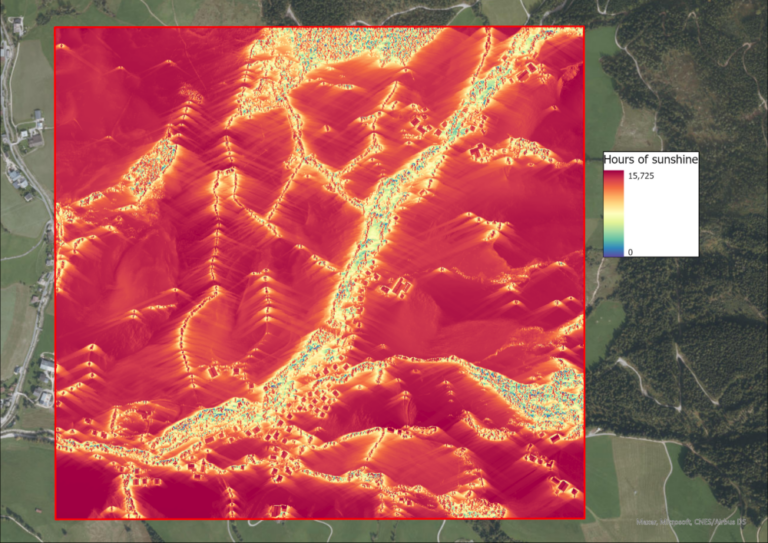 Image 7: Sunshine hours per pixel on the 21st of June.