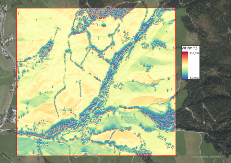 Image 13: Solar radiation intensity in WH/m^2 per pixel on the 21st of December.