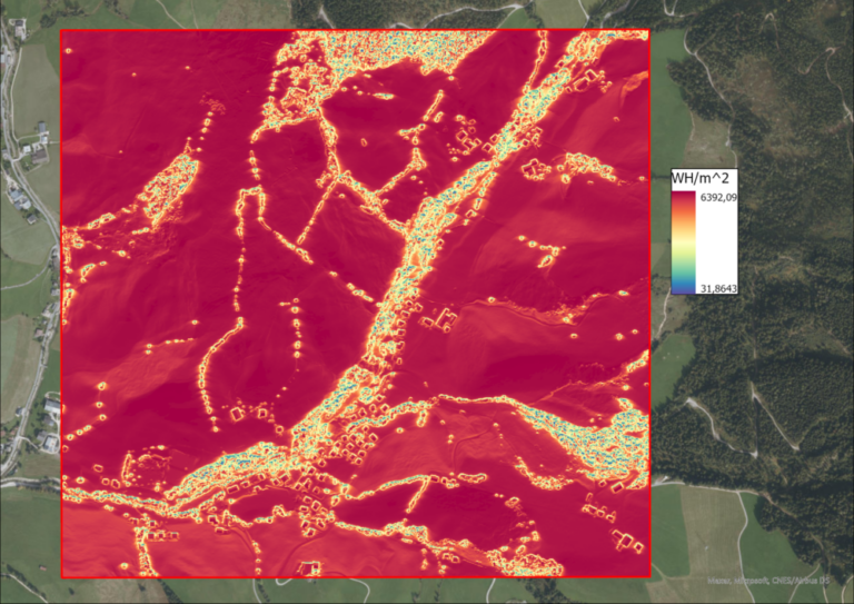 Image 11: Solar radiation intensity in WH/m^2 per pixel on the 21st of June.